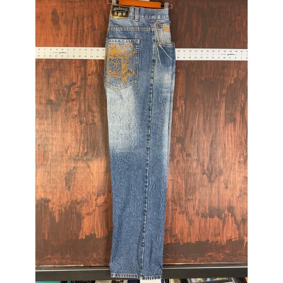 Tupac Makaveli Branded Wide Leg‎ Denim Jeans Blue Fade Y2K Vintage Mens 40x31.5 - Picture 1 of 11